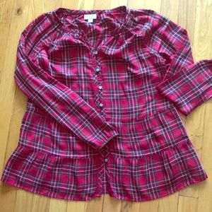 J Jill Plaid Tiered Blouse, xs